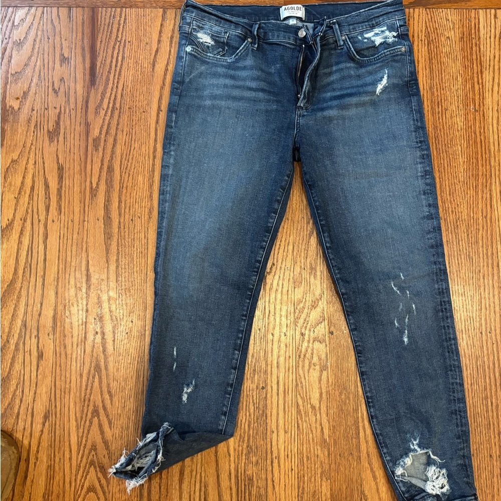 Agolde Dark Blue Distressed Skinny Jeans